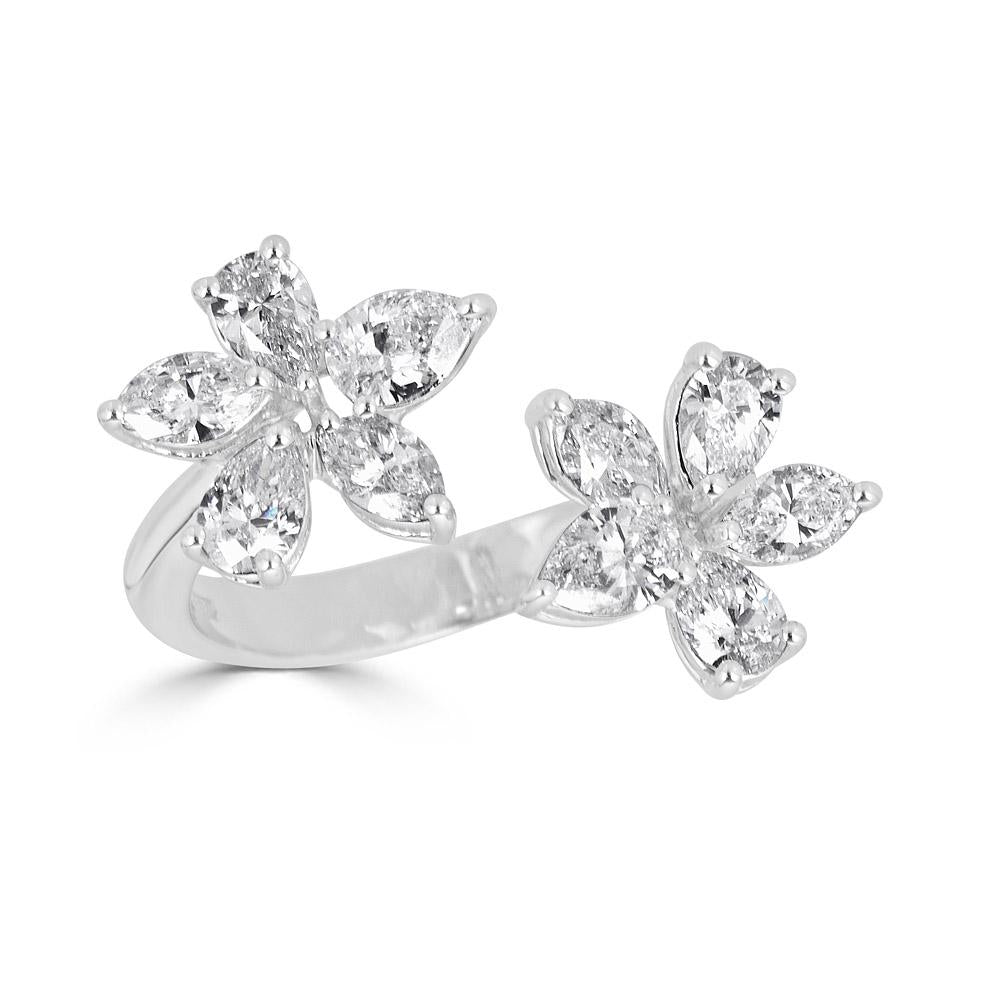 White Gold Flower Ring with Fancy Cut Diamonds