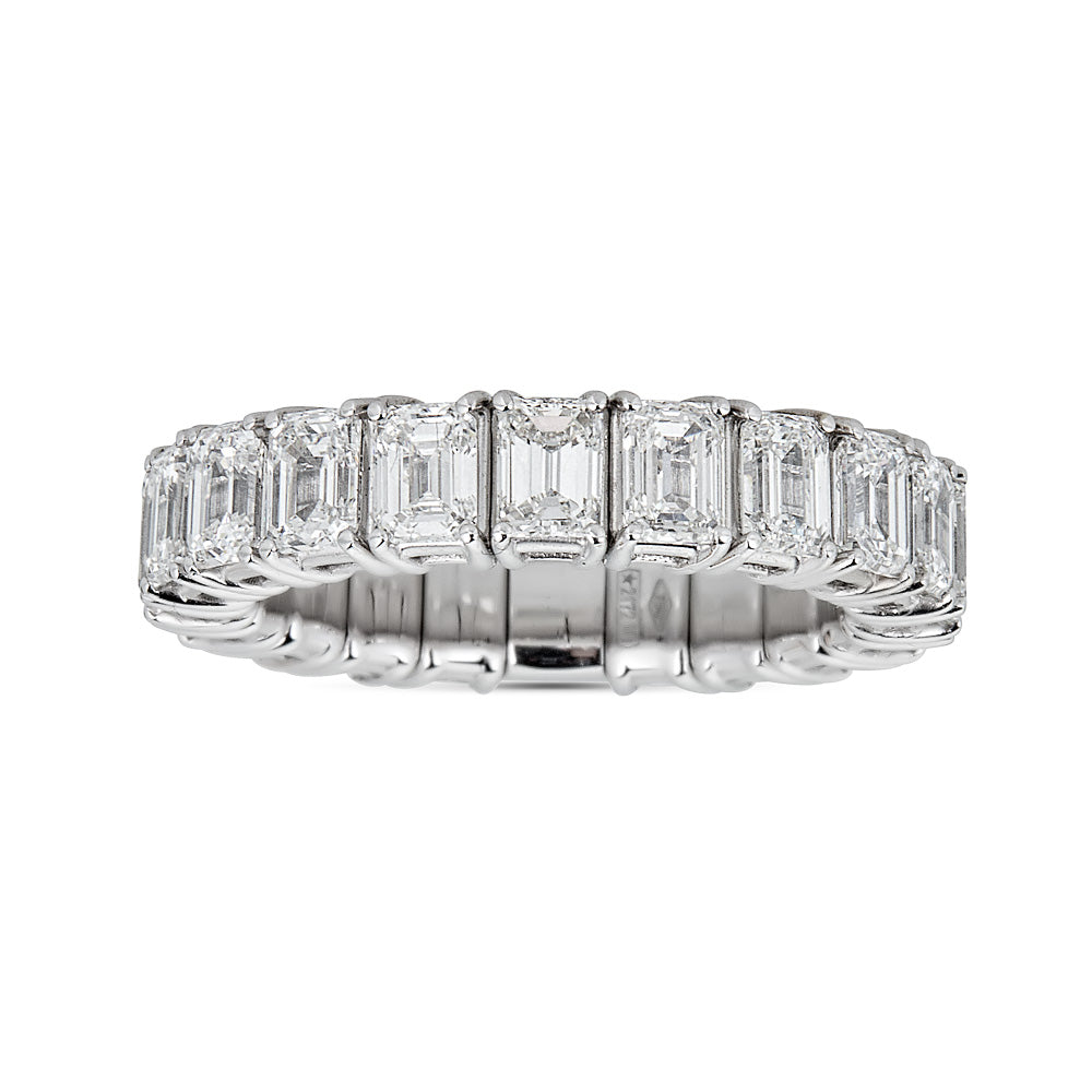 White Gold Stretch Ring with Emerald Cut Diamonds