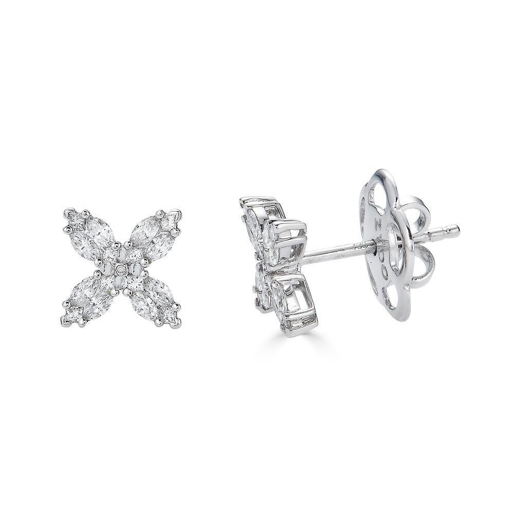 Marquise Illusion Set Flower Diamond Earrings in White Gold