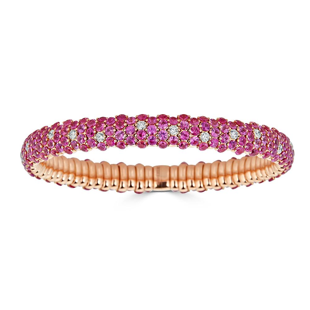 Rose Gold Stretch Bracelet with Diamonds and Pink Sapphires