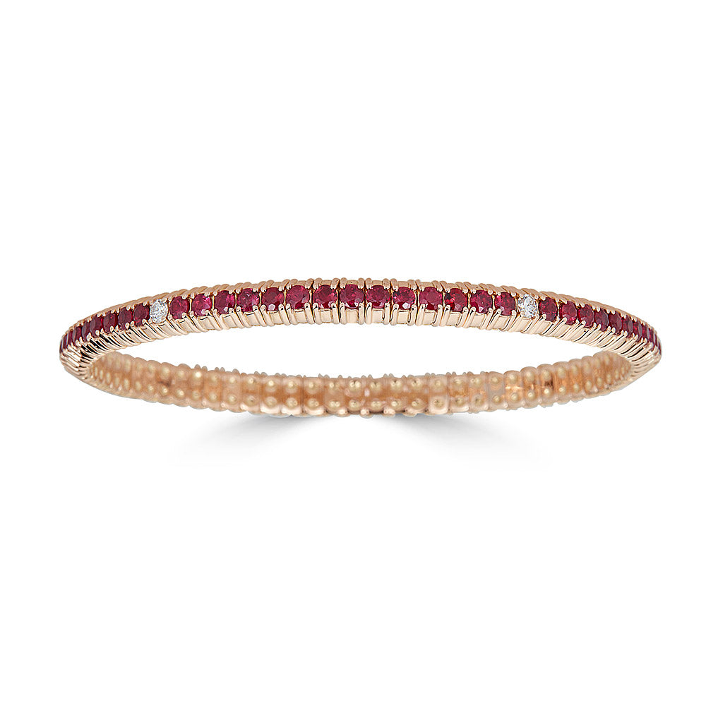 Rose Gold Stretch Bracelet with Diamonds and Rubies