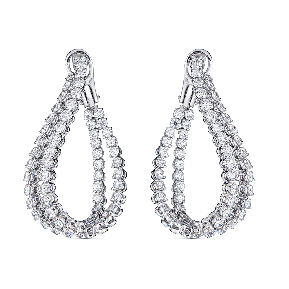 White Gold Huggie Loop Earrings with Diamonds