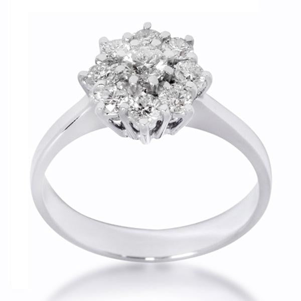Multilevel Flower Ring with Round Diamonds in White Gold