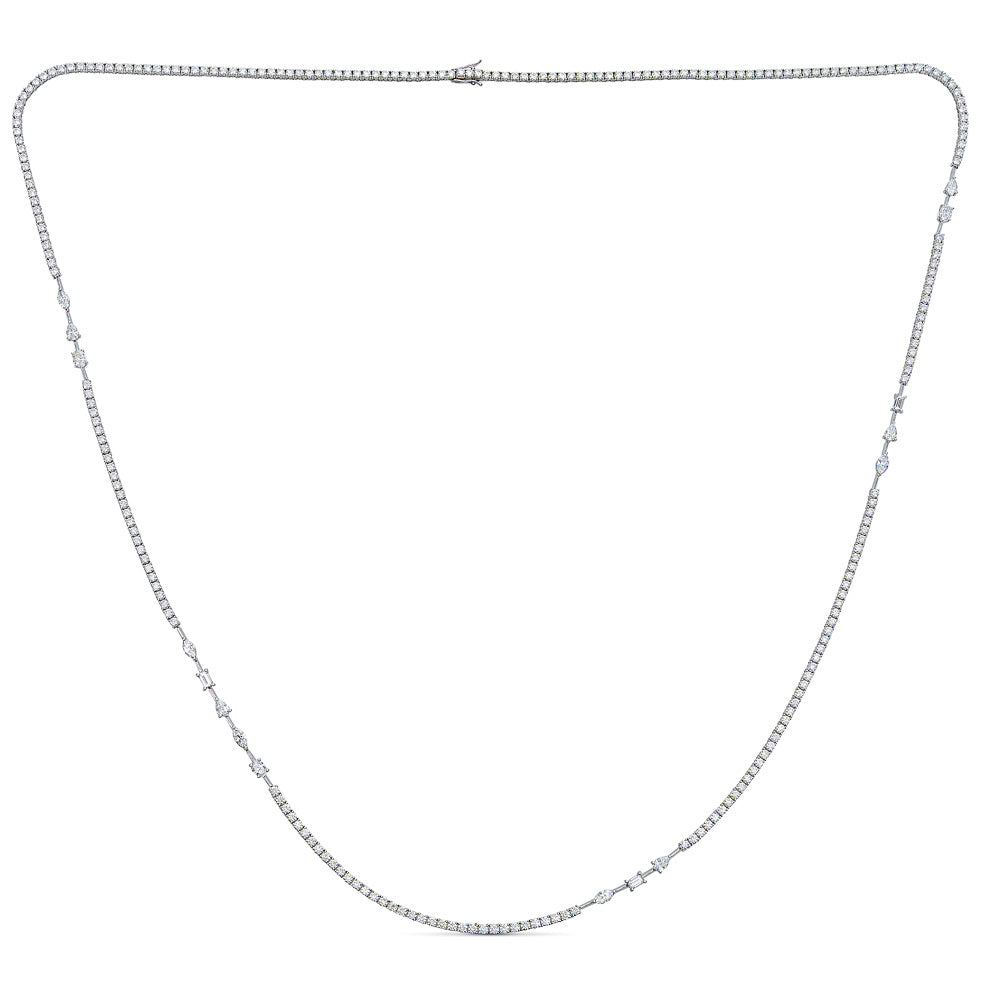 White Gold Extra Long Necklace with Round and Fancy Cut Diamonds
