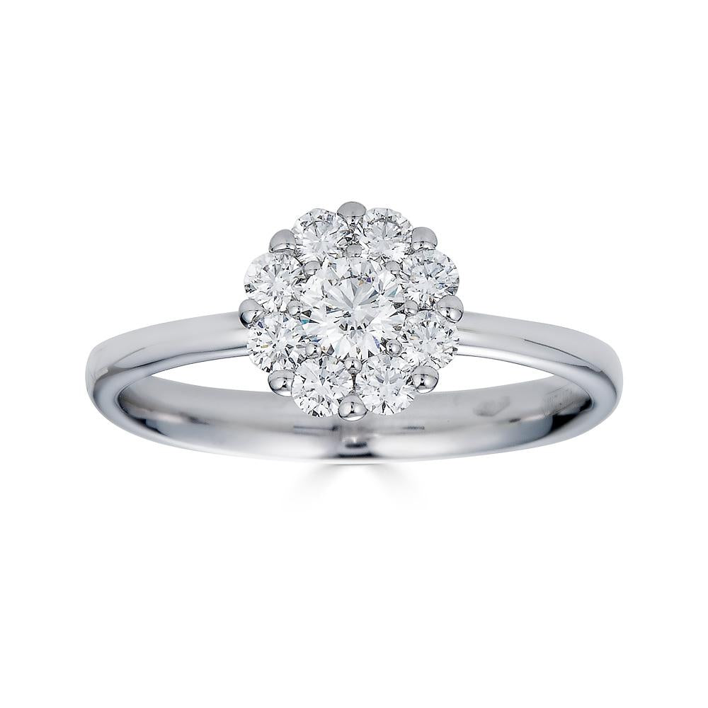 Flower Ring with Nine Round Diamonds