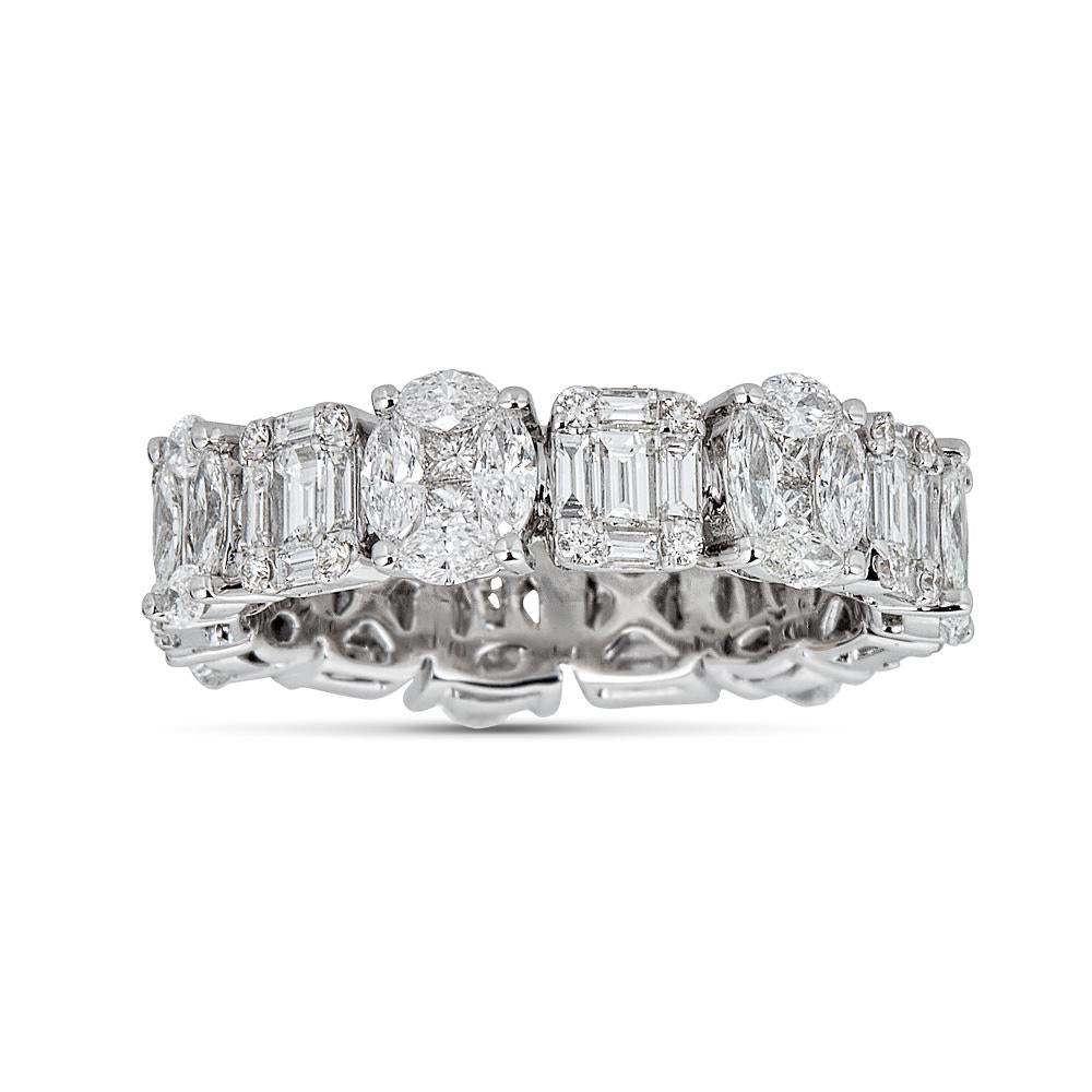 White Gold Ring with Round and Fancy Cut Diamonds Illusion Set