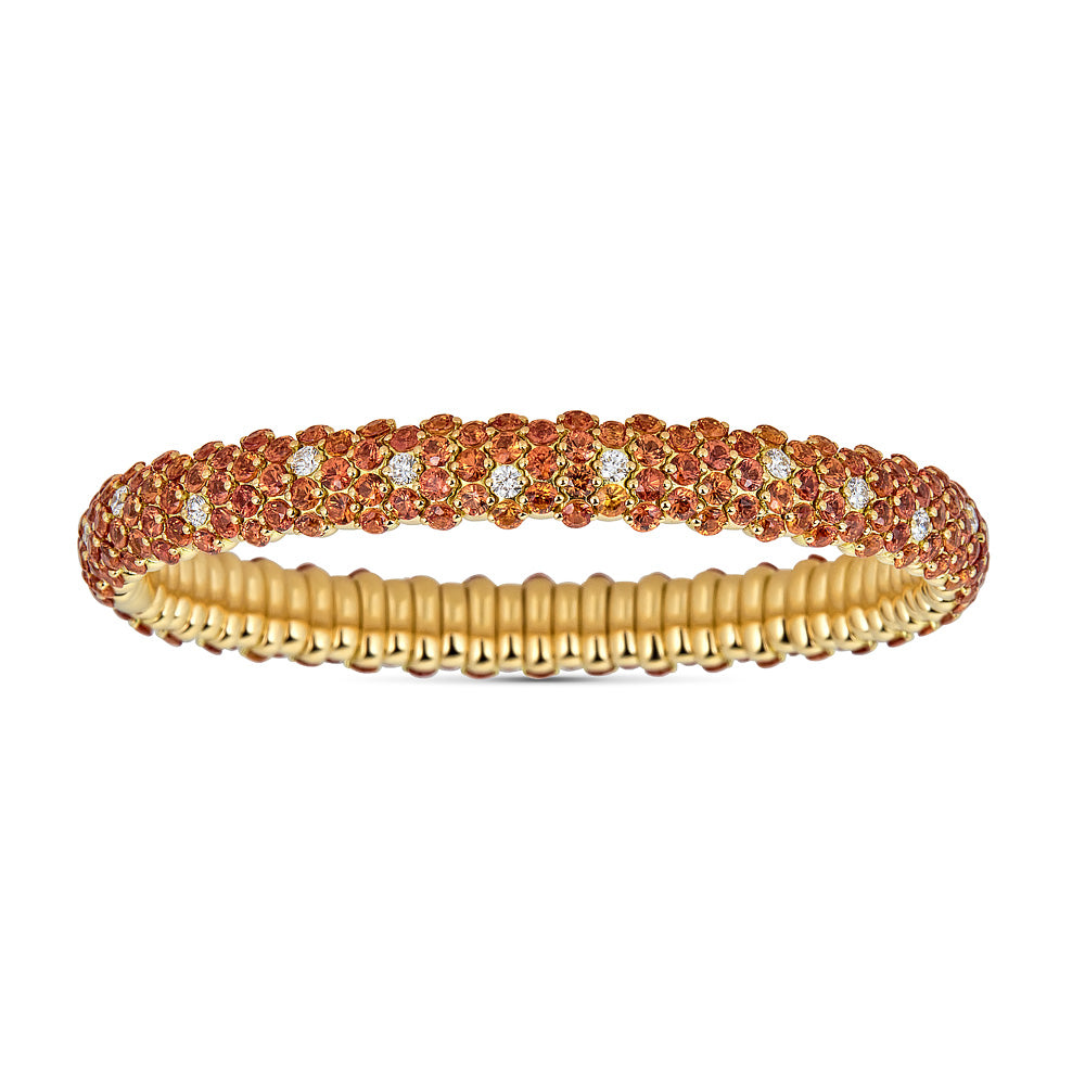 Yellow Gold Stretch Bracelet with Diamonds and Orange Sapphires