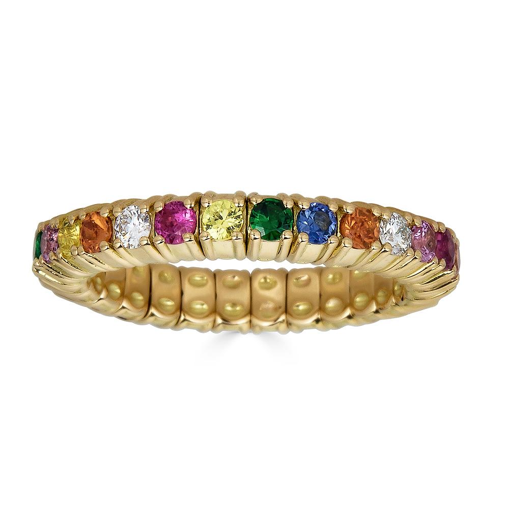 Yellow Gold Stretch Ring with MultiColor Gemstones