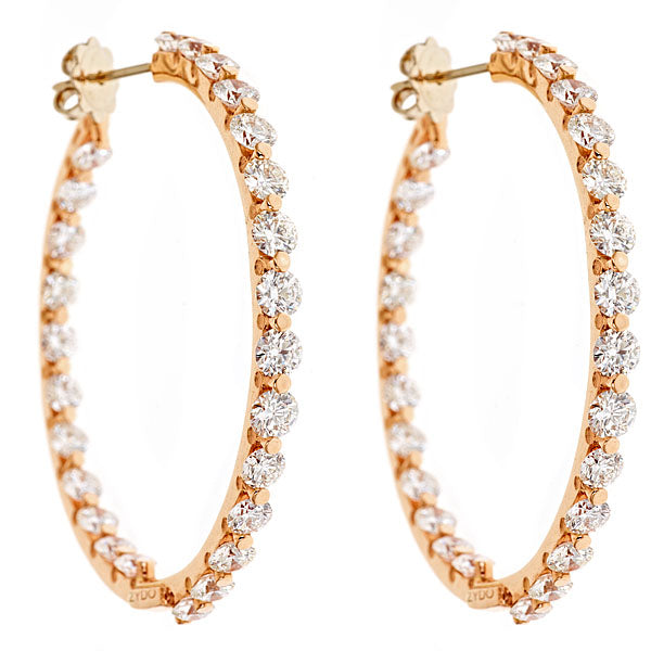 ZYDO Italian Jewelry Large Hoops Featuring Over 10cts of Sparkling Round Diamonds