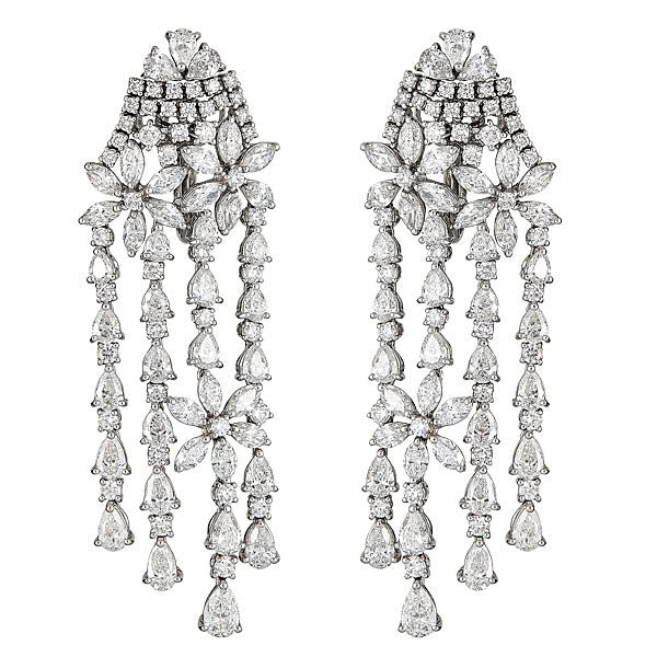 White Gold Chandelier Earrings with Round and Fancy Cut Diamonds-0