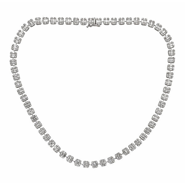 White Gold Necklace with Round and Emerald Cut Diamonds Illusion Set-0
