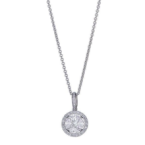 White Gold Pendant with Round and Marquise Diamonds Illusion Set-0