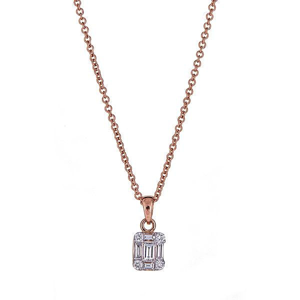 Rose Gold Pendant with Round and Emerald Cut Diamonds Illusion Set-0