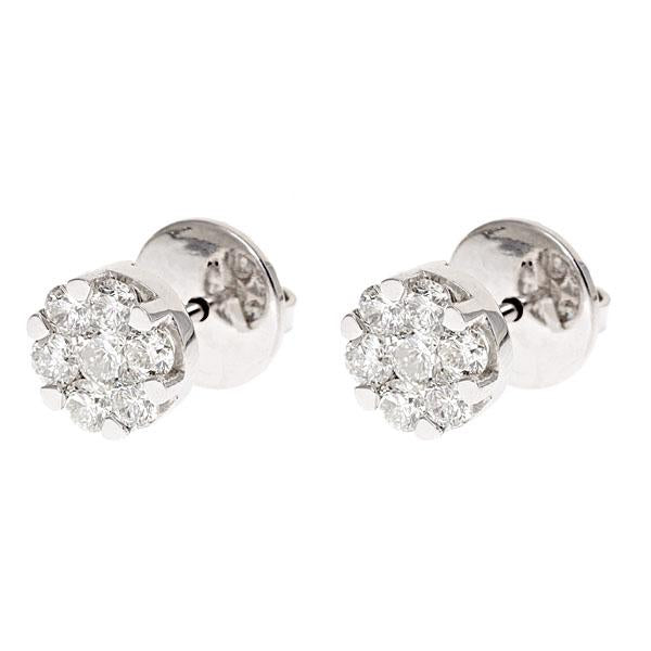 White Gold Round Rosette Stud Earrings with Diamonds Illusion Set-0