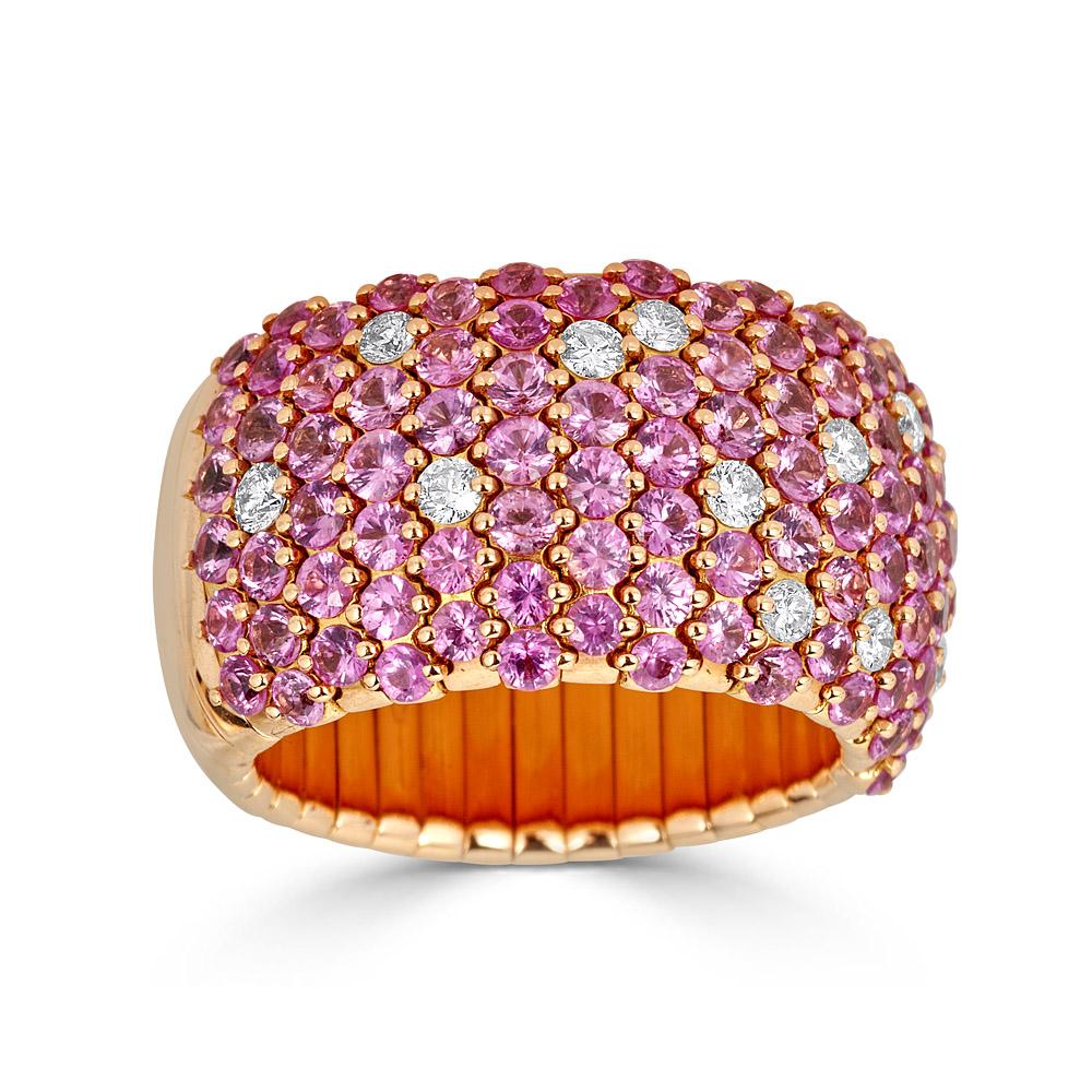 Rose Gold Stretch Ring with Diamonds and Pink Sapphires