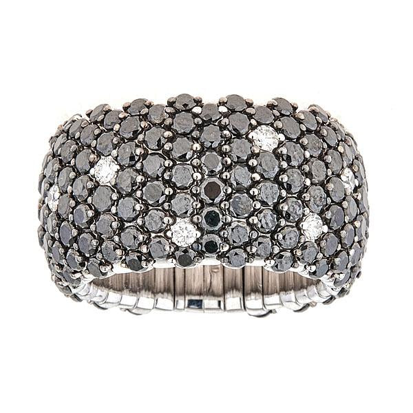 White Gold Stretch Ring with Black and White Diamonds