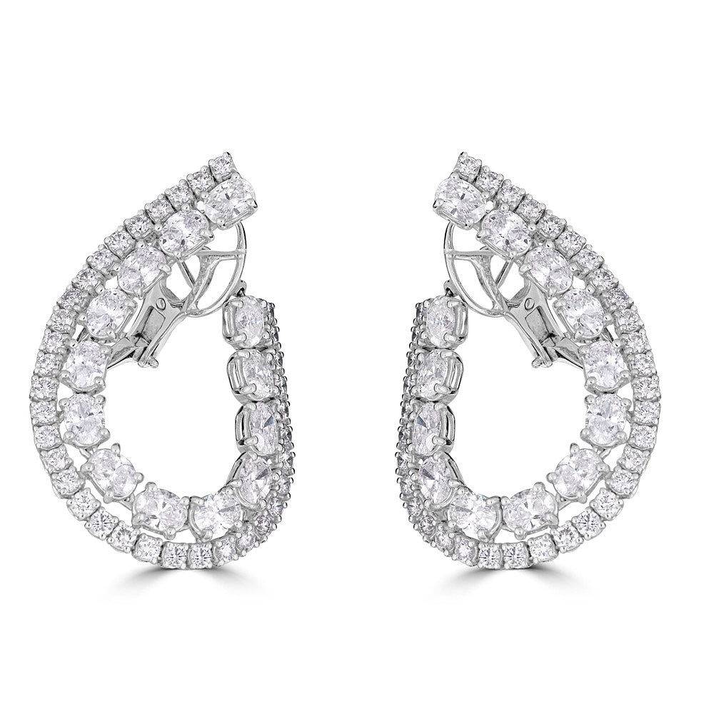 White Gold Huggie Earrings with Round and Oval Diamonds
