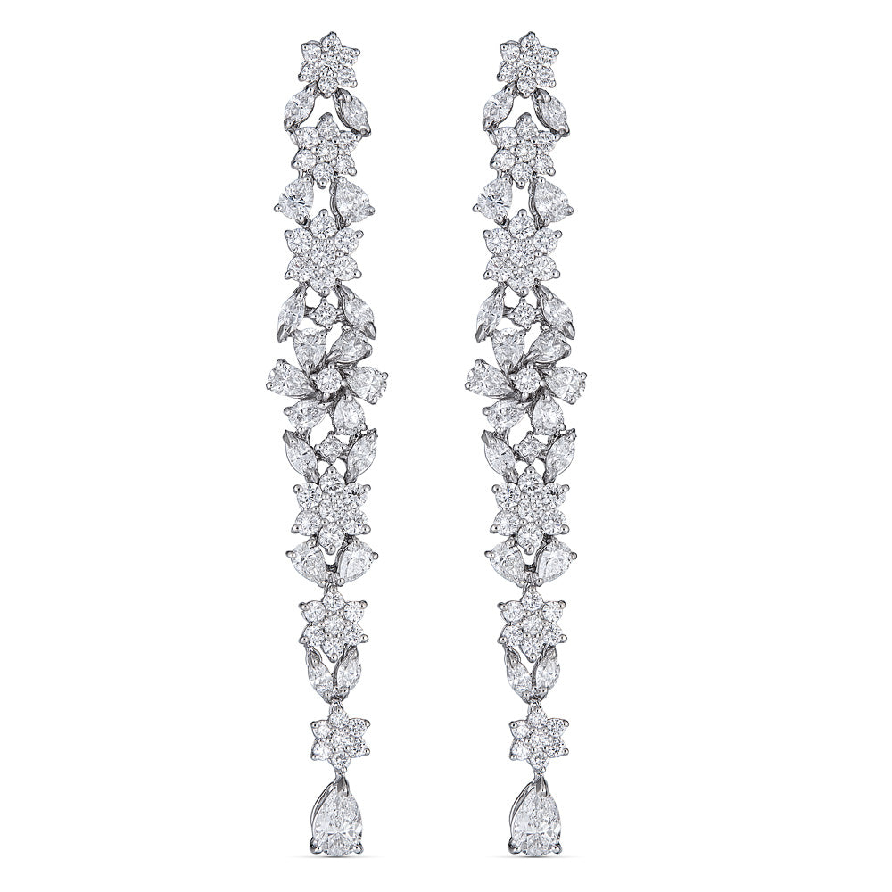 White Gold Drop Earrings with Round and Fancy Cut Diamonds