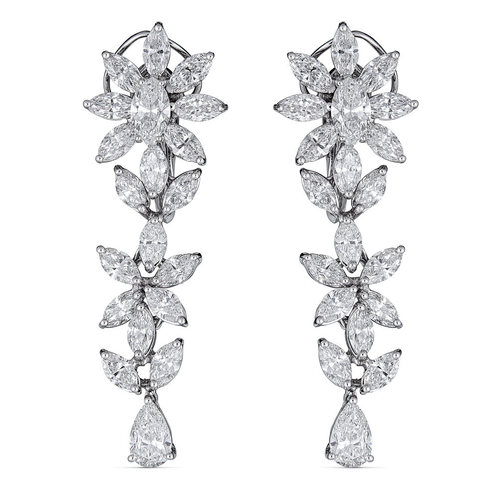 White Gold Drop Earrings with Marquise and Pear Shape Diamonds