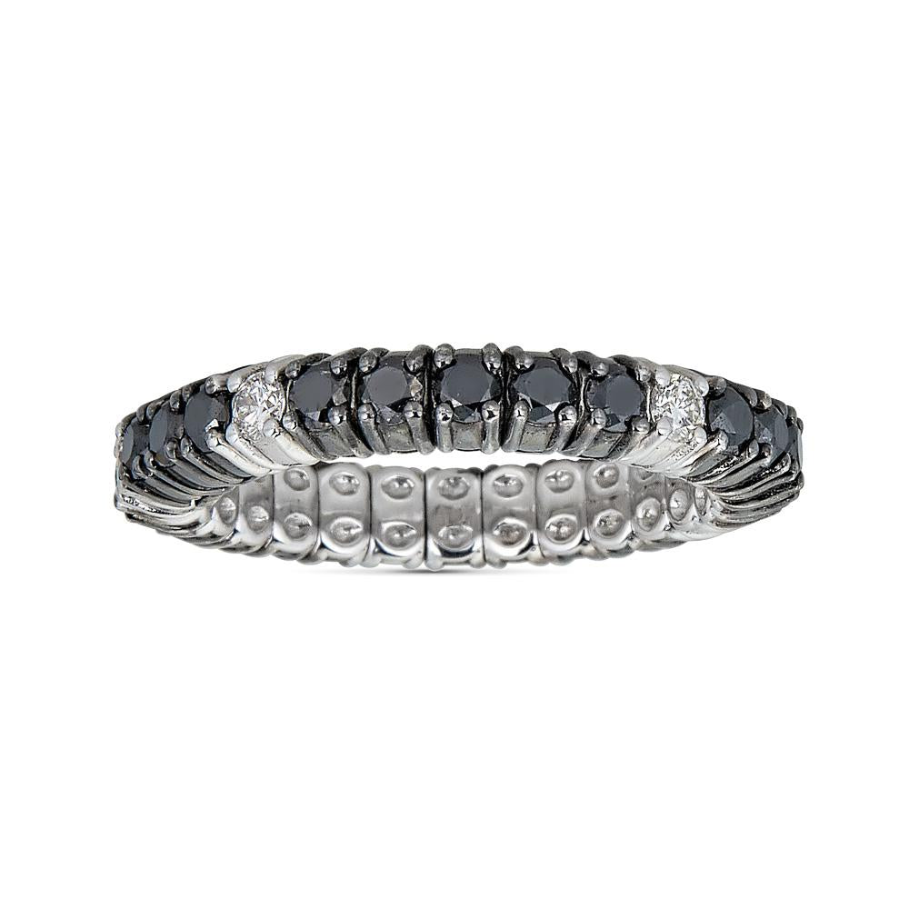 White Gold Stretch Ring with Black and White Diamonds