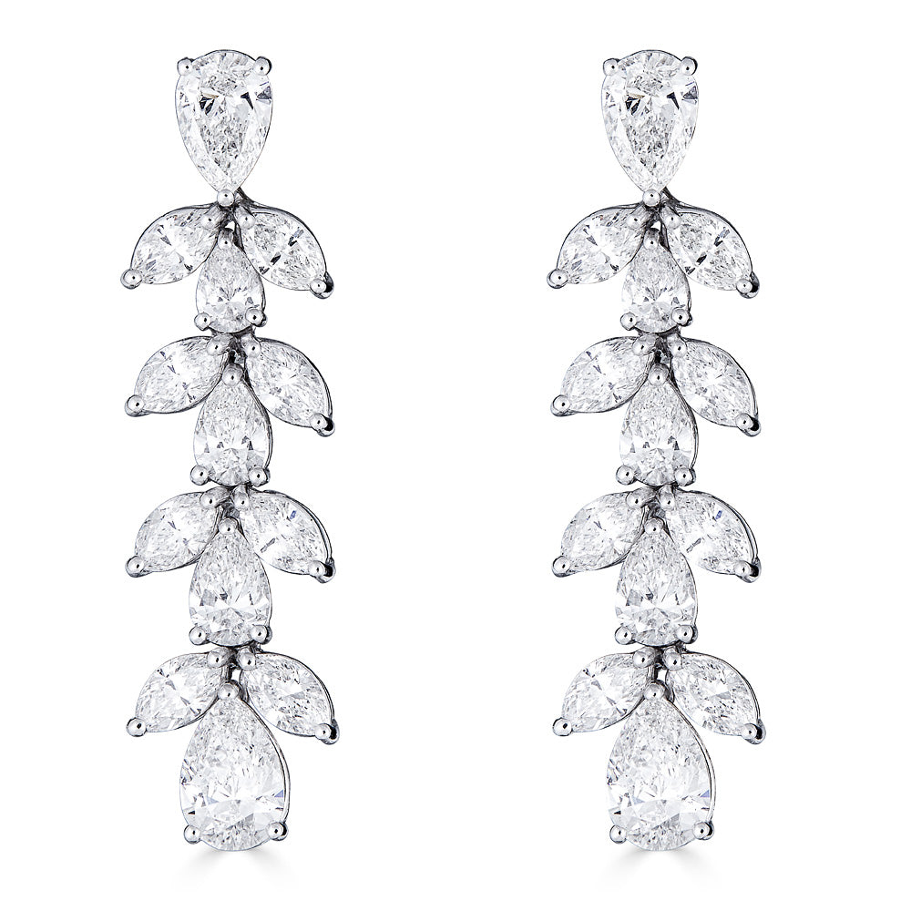 White Gold Drop Earrings with Marquise and Pear Shape Diamonds