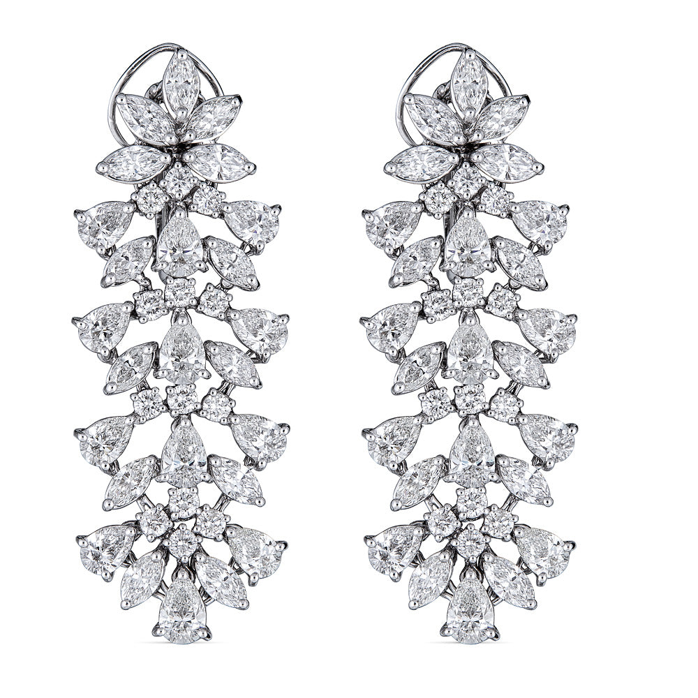 White Gold Drop Earrings with Round and Fancy Cut Diamonds