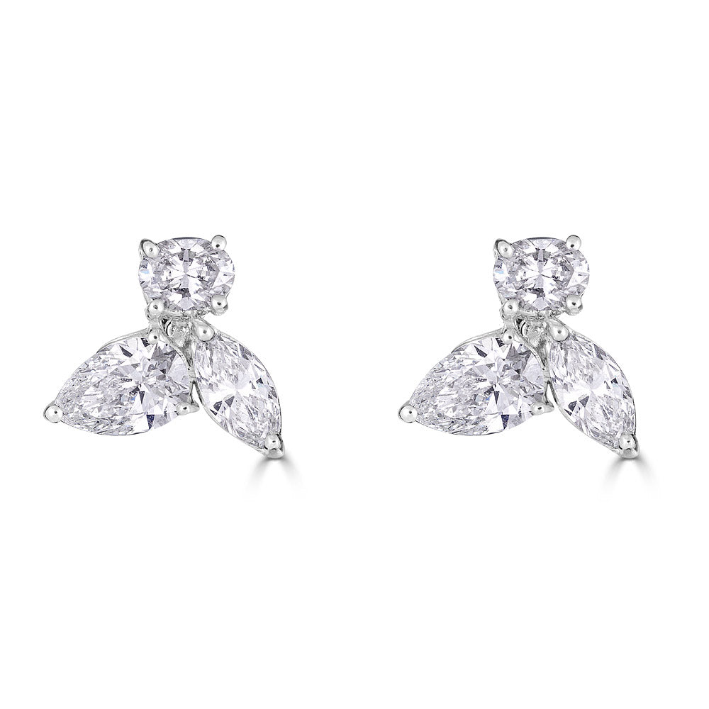 White Gold Huggie Earrings with Round and Fancy Cut Diamonds