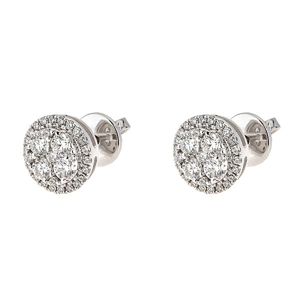 White Gold Round Stud Earrings with Diamonds Illusion Set