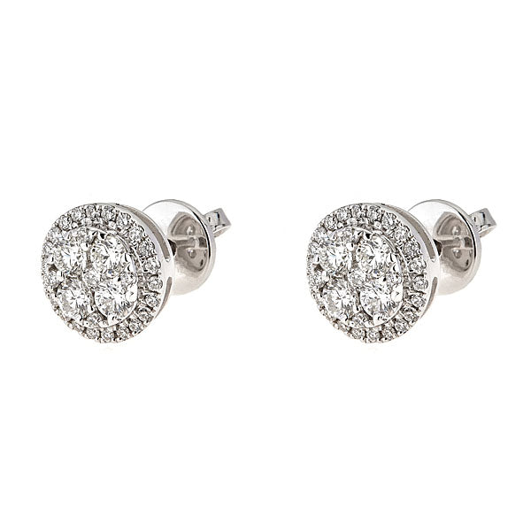 White Gold Round Stud Earrings with Diamonds Illusion Set