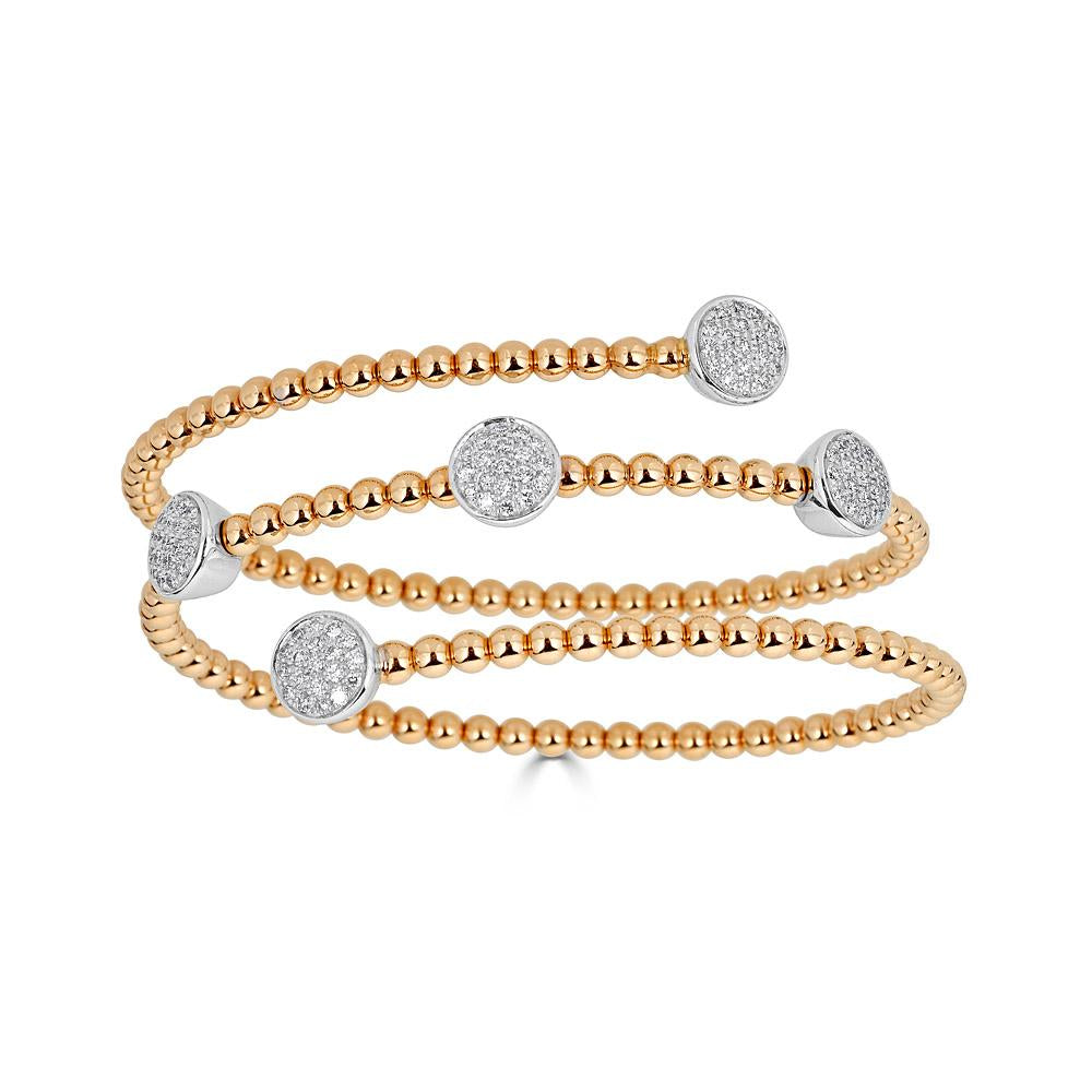 Rose and White Gold Coil Bracelet with Diamonds Pave Set