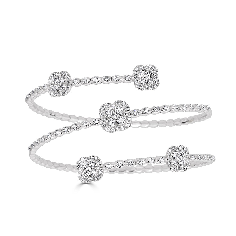 White Gold Flower Coil Bracelet with Diamonds