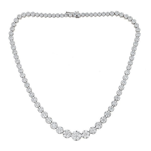 White Gold Graduating Rosette Tennis Necklace with Diamonds Illusion Set