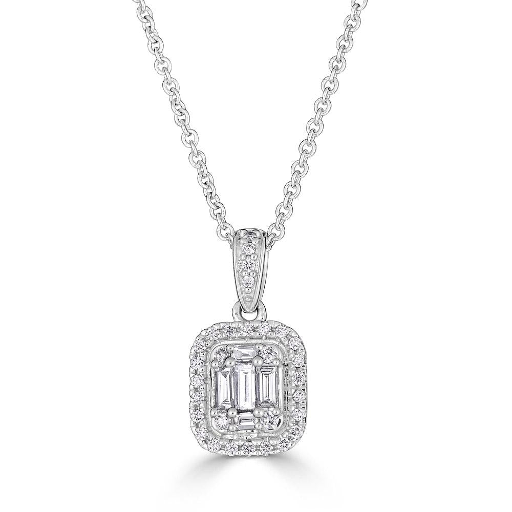 Pendant with Round and Emerald Cut Diamonds Illusion Set