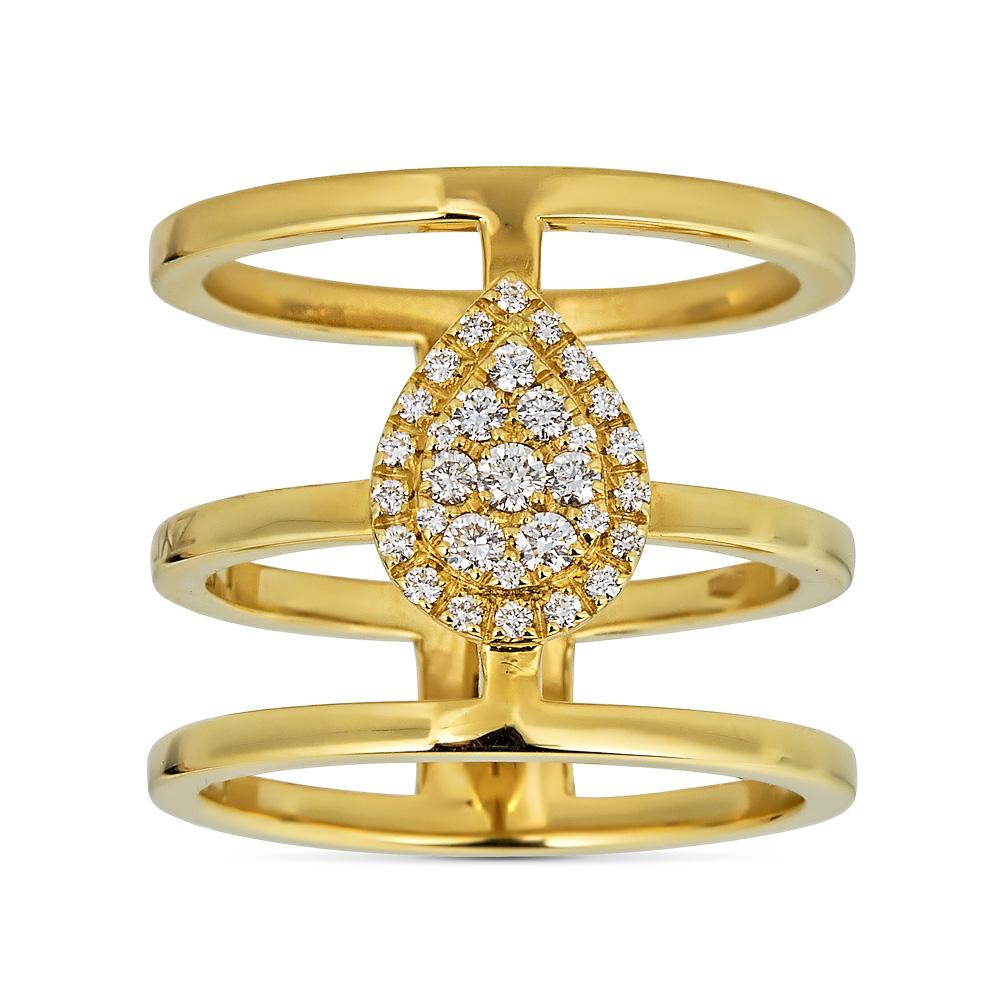 Yellow Gold Triple Ring with Diamonds Pave Set