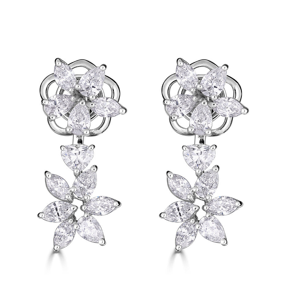 White Gold Drop Earrings with Fancy Cut Diamonds