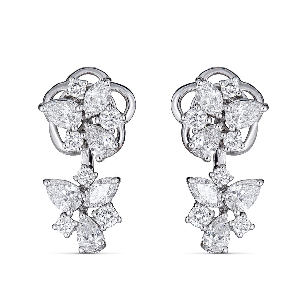 White Gold Drop Earrings with Round and Fancy Cut Diamonds