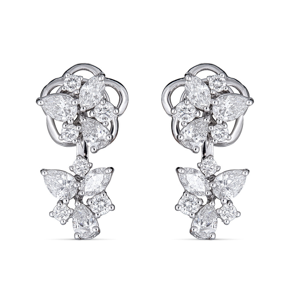 White Gold Drop Earrings with Round and Fancy Cut Diamonds