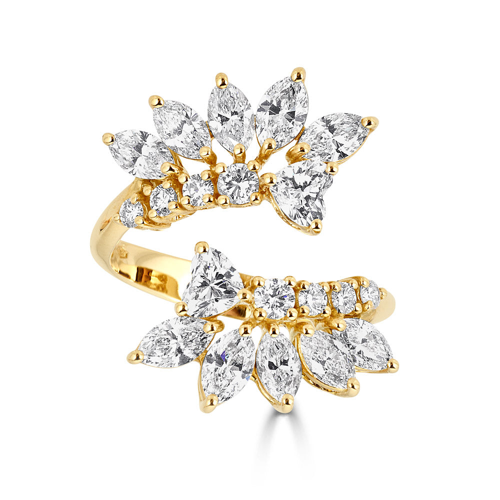 Yellow Gold Bypass Ring with Round and Fancy Cut Diamonds