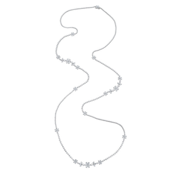 White Gold Extra Long Necklace with Round and Fancy Cut Diamonds