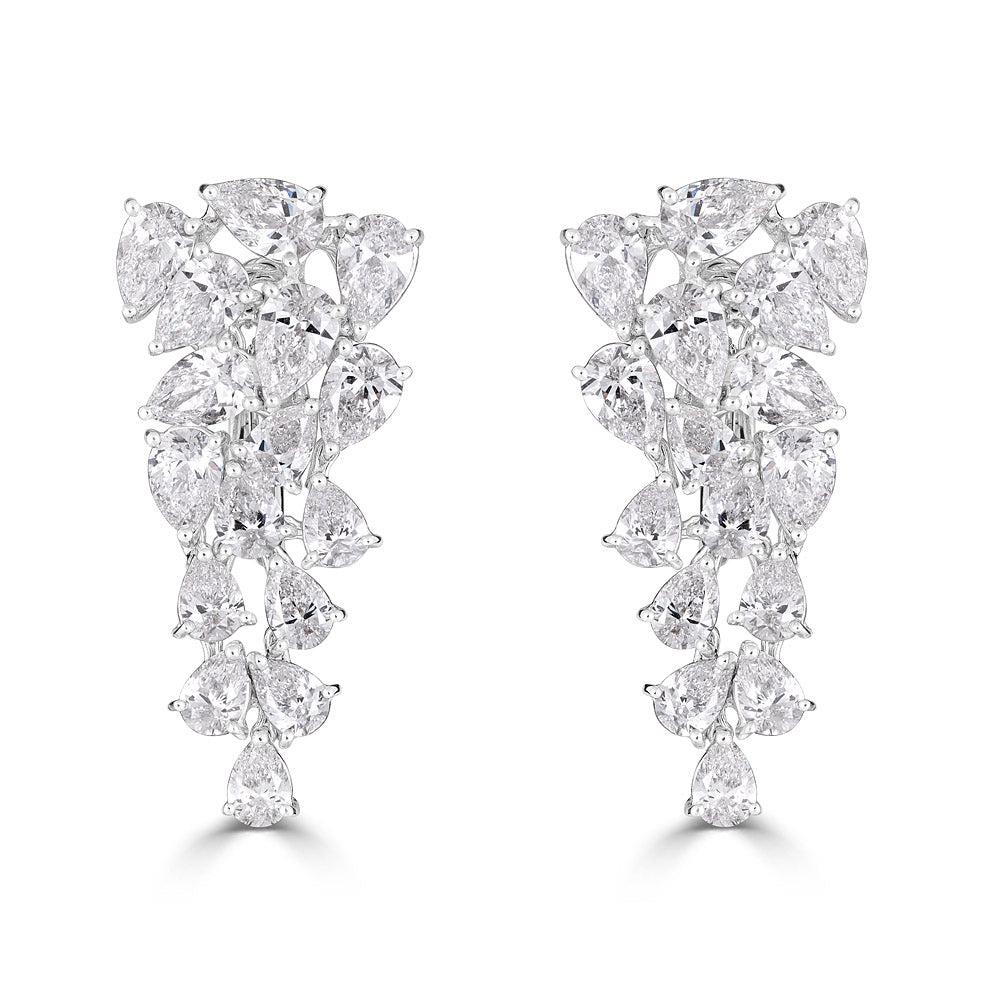 White Gold Huggie Cluster Earrings with Pear Shape Diamonds