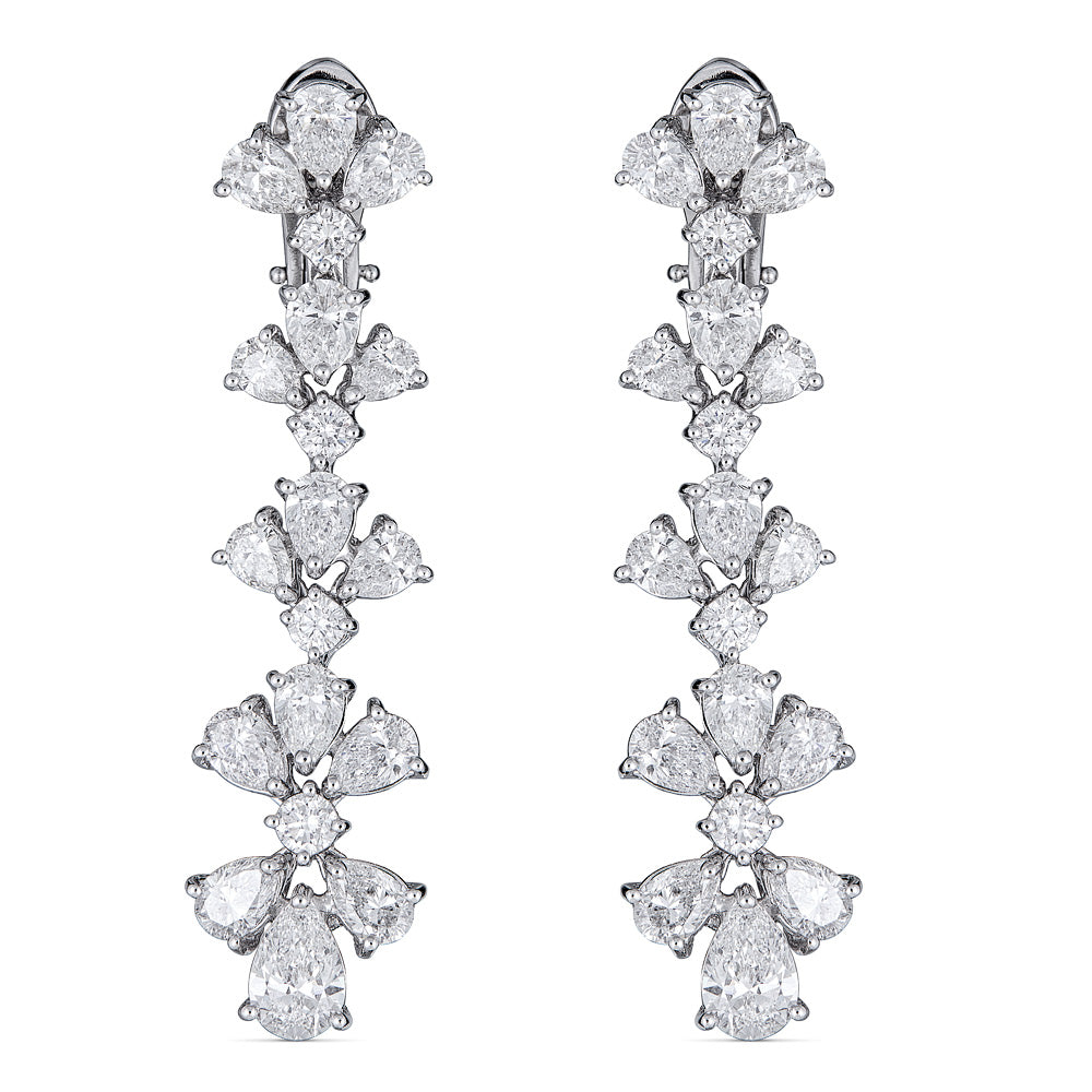 White Gold Drop Earrings with Round and Pear Shape Diamonds