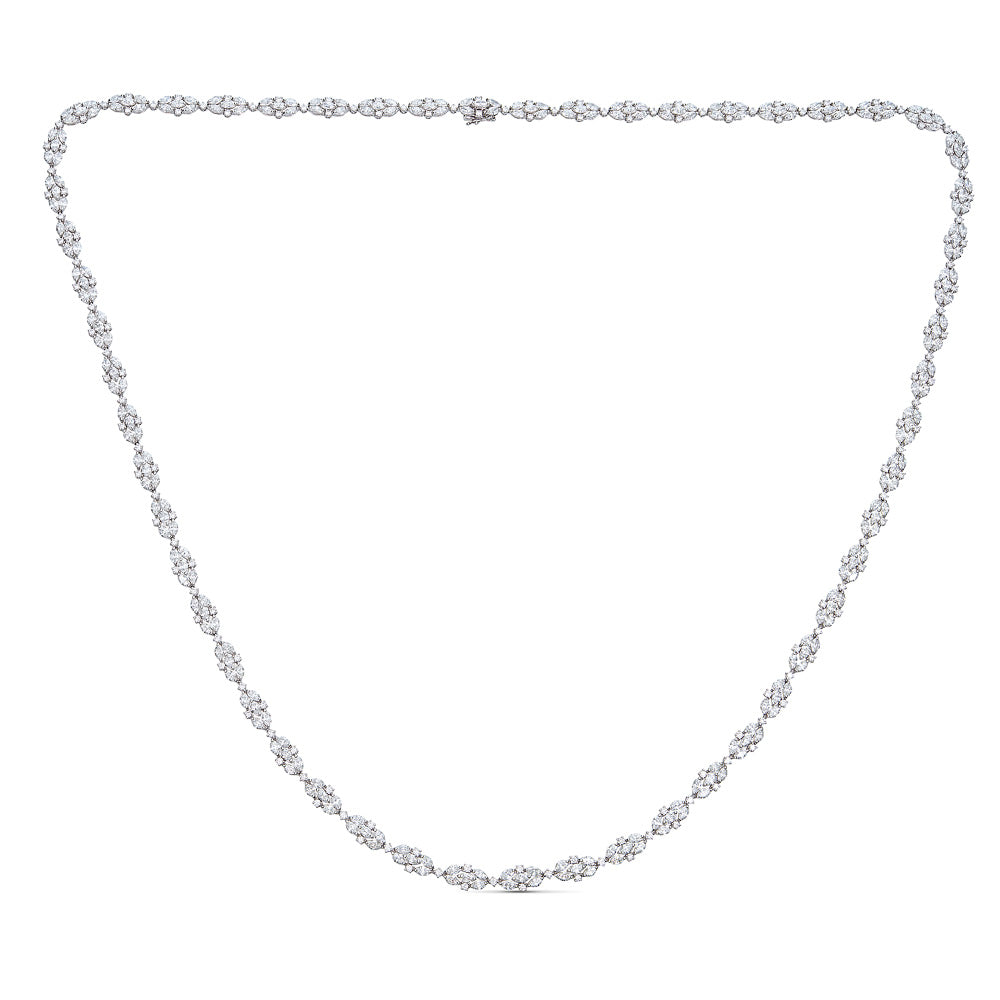 White Gold Extra Long Necklace with Round and Marquise Diamonds