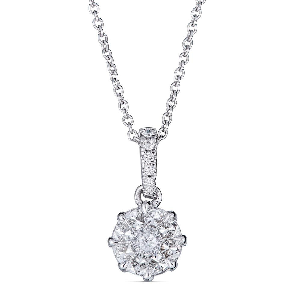 White Gold Round Pendant with Diamonds Illusion Set