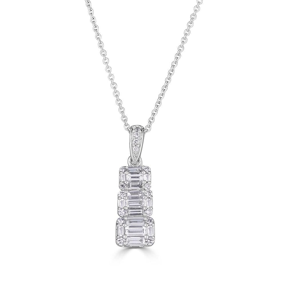 White Gold Pendant with Round and Emerald Cut Diamonds Illusion Set