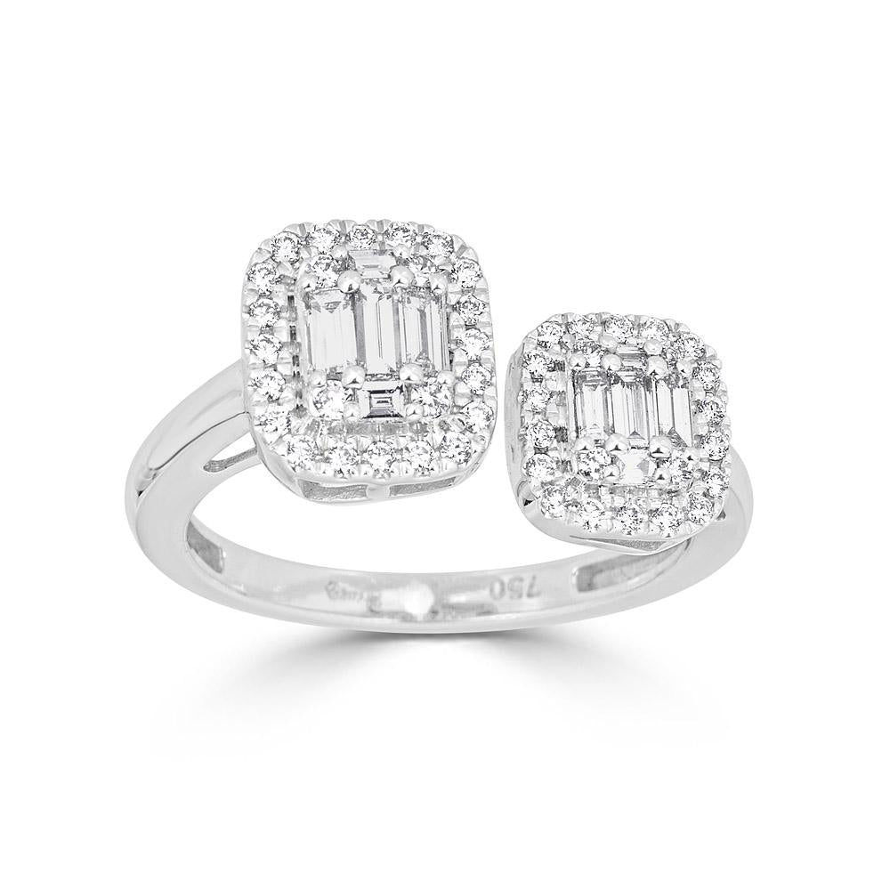 White Gold Ring with Round and Emerald Cut Diamonds Illusion Set