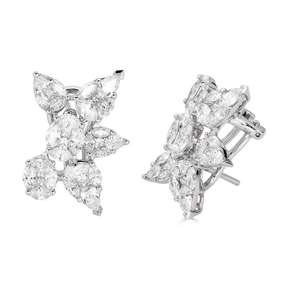 White Gold Stud Earrings with Fancy Cut Diamonds Illusion Set