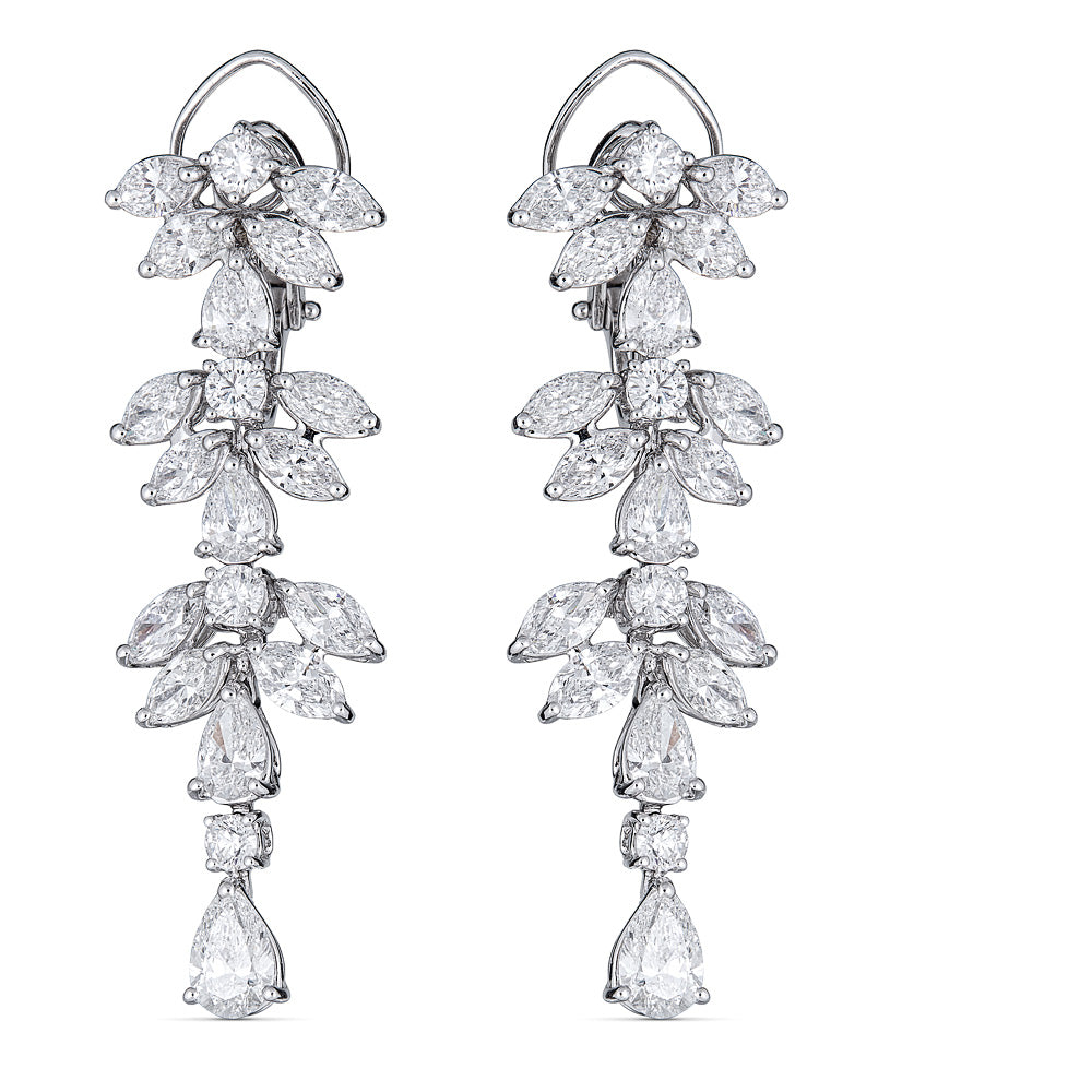 White Gold Drop Earrings with Round and Fancy Cut Diamonds