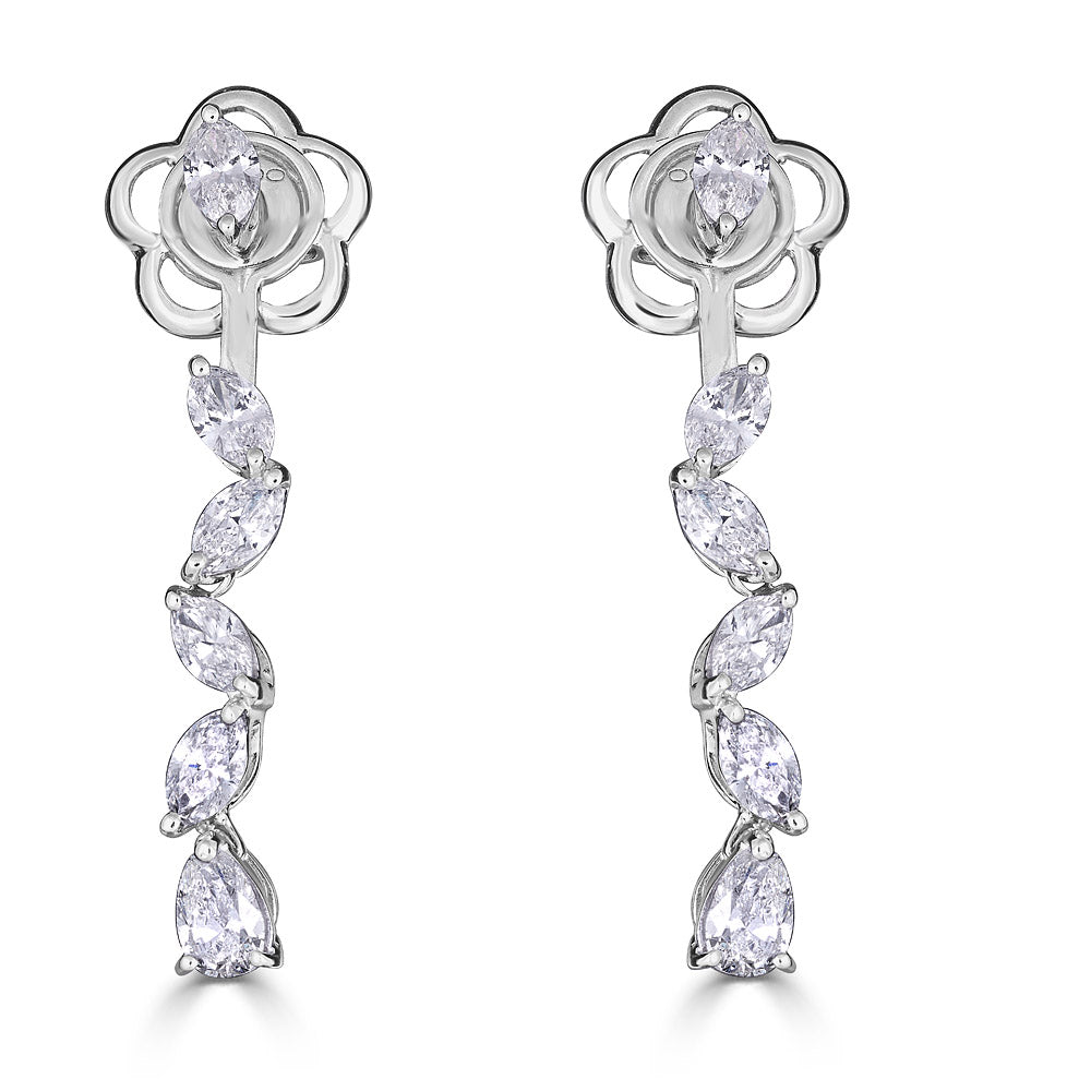 White Gold Drop Earrings with Marquise and Pear Shape Diamonds