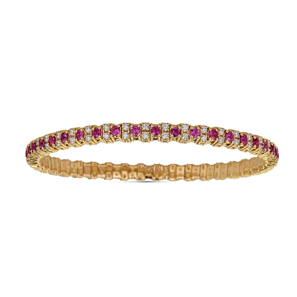 Rose Gold Stretch Bracelet with Diamonds and Pink Sapphires
