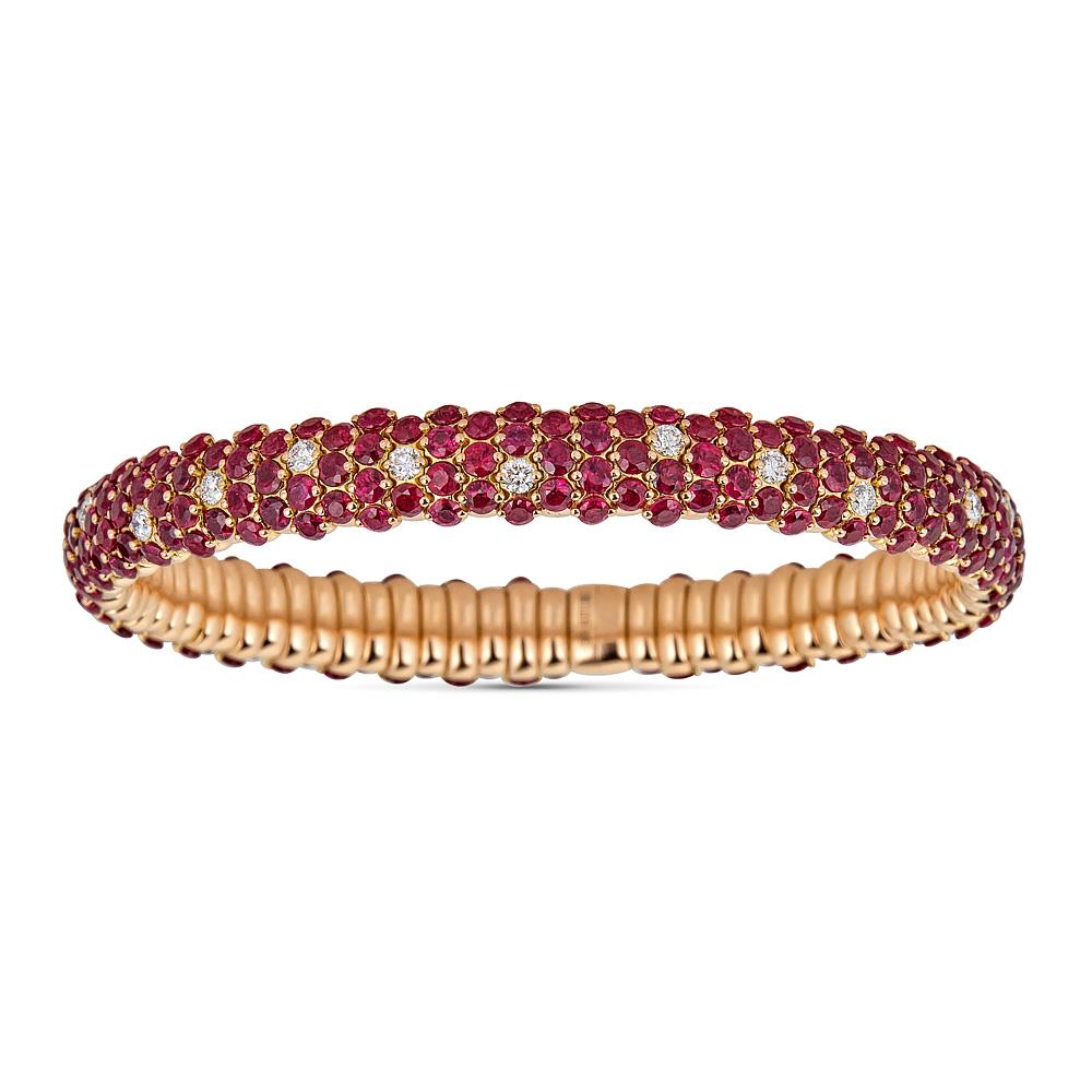 Rose Gold Stretch Bracelet with Diamonds and Rubies